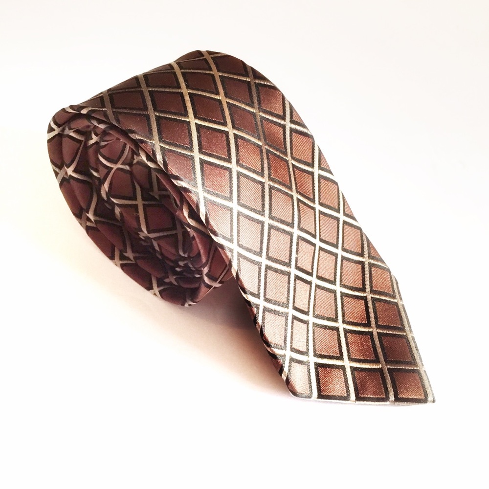 BCBG Attitude Brown Geometric Print Silk Neck Tie